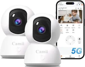 [5G & 2.4G] 2-Pack Indoor Security Cameras, 2K Cameras for Home Security with Night Vision, Baby/Dog/Pet/Elder Camera with Phone App, Auto Tracking, Human/Pet Detection, Cloud&SD Storage