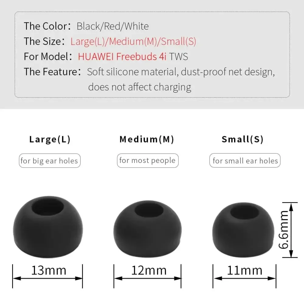 6pcs High Quality Noise Reduction Silicone Ear Tips for Huawei Freebuds 4i 3i Tws Headphones