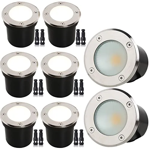 7w LED Well Lights with Wire Connectrs, Low Voltage Led Landscape Lights ,12V Landscape Lighting IP67 Waterproof for Garden,Driveway, Deck, Tree Up Lights( Warm White 8 Pack))