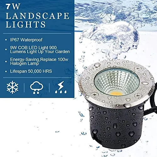 7w LED Well Lights with Wire Connectrs, Low Voltage Led Landscape Lights ,12V Landscape Lighting IP67 Waterproof for Garden,Driveway, Deck, Tree Up Lights( Warm White 8 Pack))