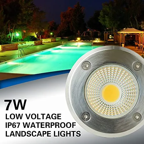 7w LED Well Lights with Wire Connectrs, Low Voltage Led Landscape Lights ,12V Landscape Lighting IP67 Waterproof for Garden,Driveway, Deck, Tree Up Lights( Warm White 8 Pack))