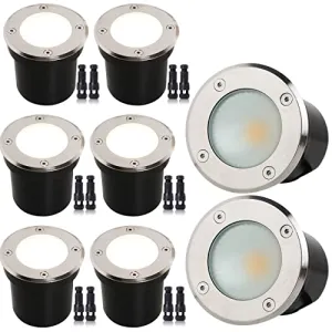 7w LED Well Lights with Wire Connectrs, Low Voltage Led Landscape Lights ,12V Landscape Lighting IP67 Waterproof for Garden,Driveway, Deck, Tree Up Lights( Warm White 8 Pack))