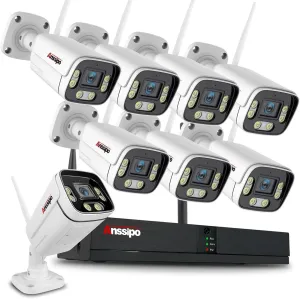 8CH Wireless Security Camera Surveillance System with Two-Way Audio/AI Face Detection/Colour Night Vision/Smart Playback Video, 8 WiFi NVR kit, 8pcs 3 Megapixel Security Cameras, NO HDD