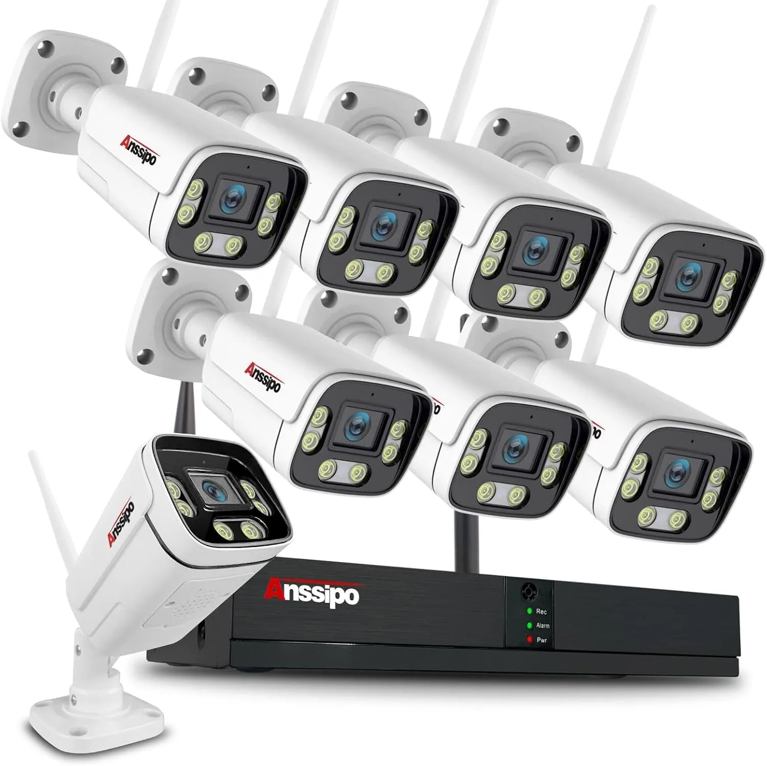 8CH Wireless Security Camera Surveillance System with Two-Way Audio/AI Face Detection/Colour Night Vision/Smart Playback Video, 8 WiFi NVR kit, 8pcs 3 Megapixel Security Cameras, NO HDD