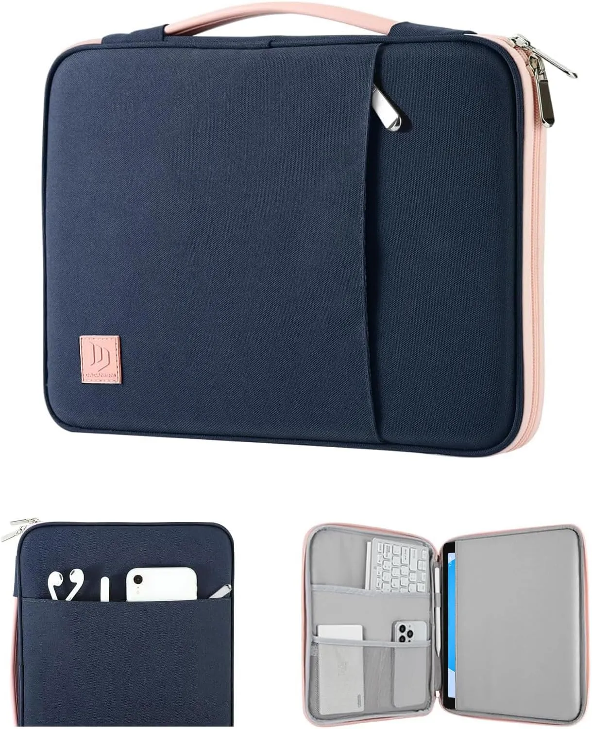 9-11" Tablet Sleeve Organizer Carrying Case with Handle for iPad 10th Gen 10.9" Air5/4, iPad (A16) 11", iPad 9/8/7th 10.2, iPad Air/Pro 11", Galaxy Tab A9  11", Remarkable 2, Indigo & Pink