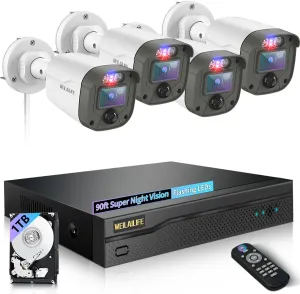 90ft Super Night Vision 5MP Outdoor Wired Security Camera System, Home Video Surveillance Systems, CCTV Cameras with DVR Recorder