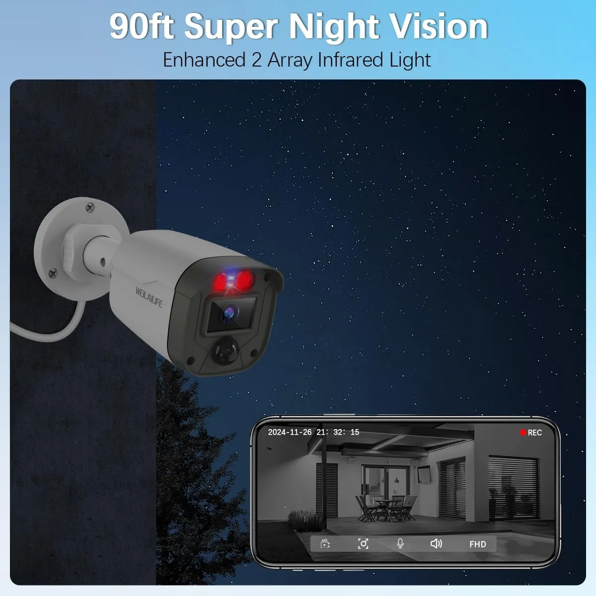 90ft Super Night Vision 5MP Outdoor Wired Security Camera System, Home Video Surveillance Systems, CCTV Cameras with DVR Recorder