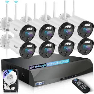 90ft Super Night Vision 5MP Outdoor Wireless Security Camera System, Wireless Cameras for Home Security, Home Video Security Cameras, WiFi Surveillance DVR Kits