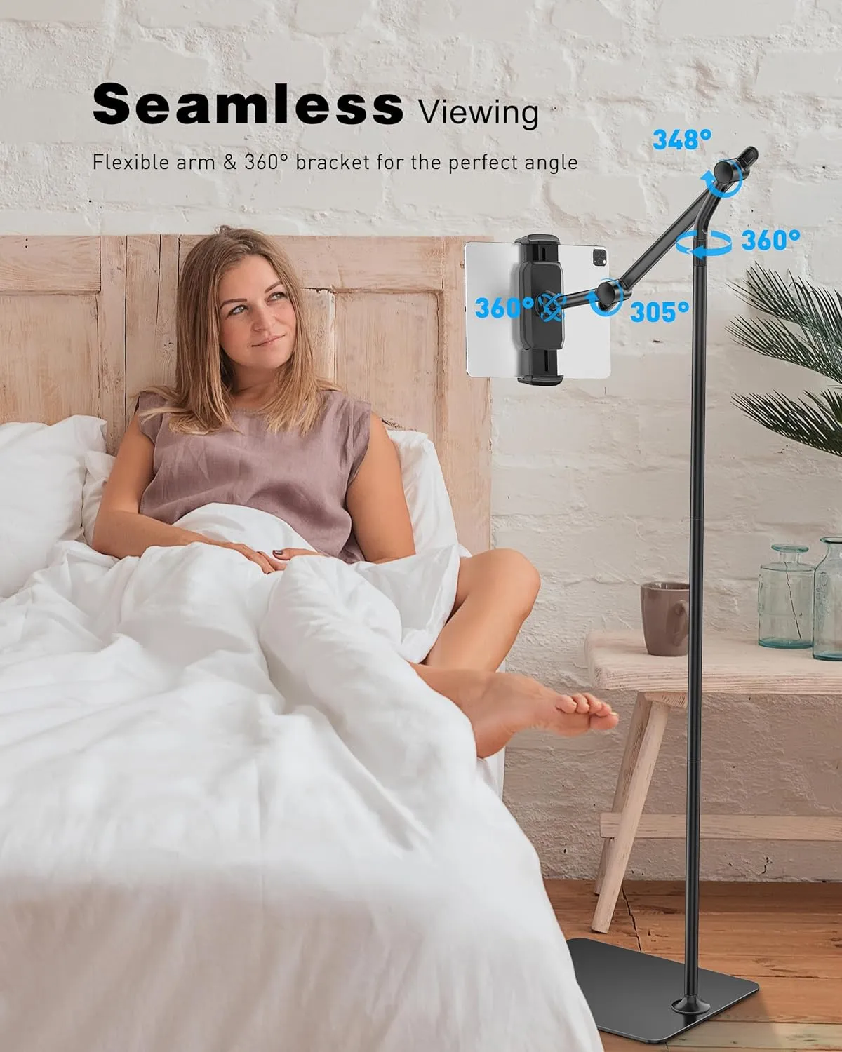 AboveTEK Tablet Floor Stand,Stylish Adjustable Height iPad Floor Stand with Stable Base,Aluminum 360 Rotation Holder for Sofa Bed,Fits 4.7-13.5"iPad Pro 12.9/Air/Mini,Galaxy Tab,iPhone,Kindle(Black)