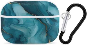 Abstract Teal and Gold Earbud Case Bluetooth Headphone Case Full Protective Case with Keychain Compatible with Airpods Pro White-Style