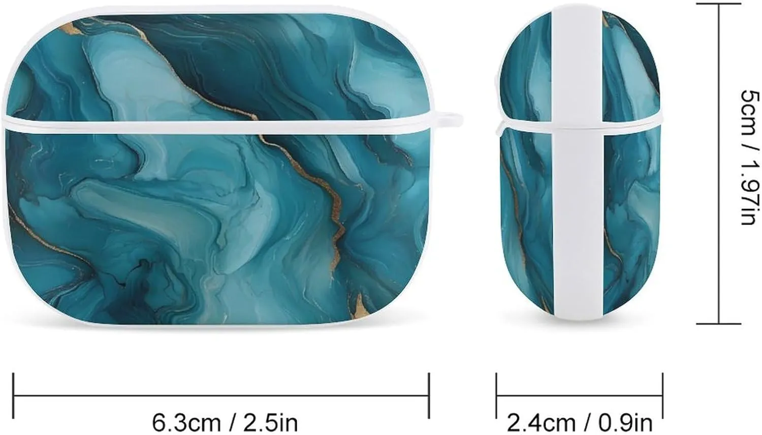 Abstract Teal and Gold Earbud Case Bluetooth Headphone Case Full Protective Case with Keychain Compatible with Airpods Pro White-Style