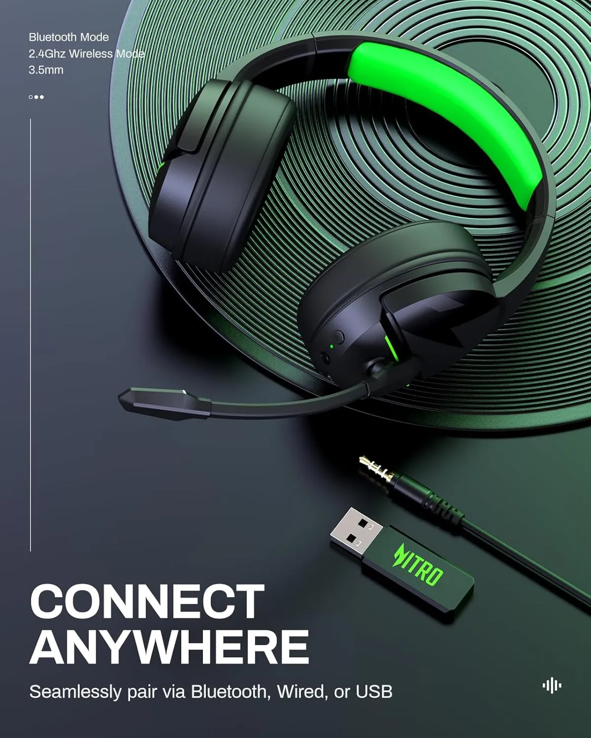 acer 2.4GHz Flex Wireless Gaming Headset | Non-Stop 100H Battery | Dynamic 50mm Drivers | Clear Voice Mic | Bluetooth5.3, 3.5mm | Gaming Headphones for PC, Meeting, Music, PS4 & PS5 Headset