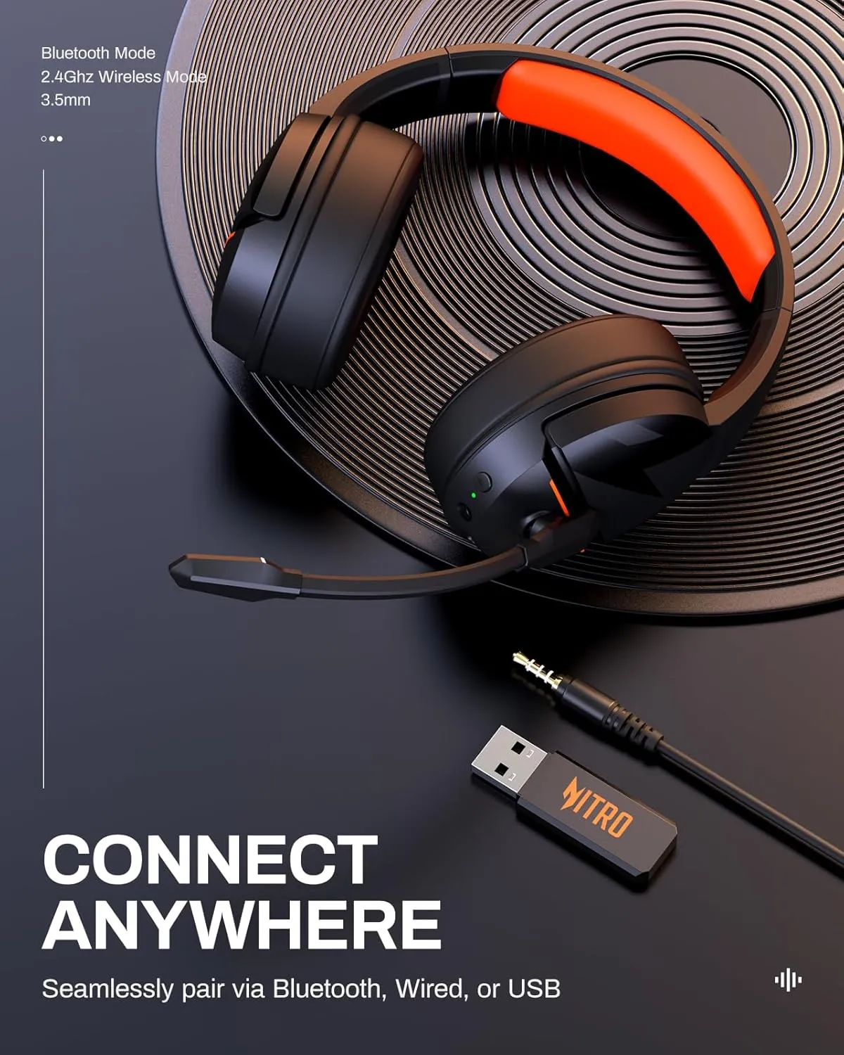 acer Nitro 2.4GHz Wireless Gaming Headset | Non-Stop 100H Battery | Dynamic 50mm Drivers | Clear Voice Mic | Bluetooth5.3, 3.5mm | Gaming Headphones for PC, Meeting, Music, PS4 & PS5 Headset