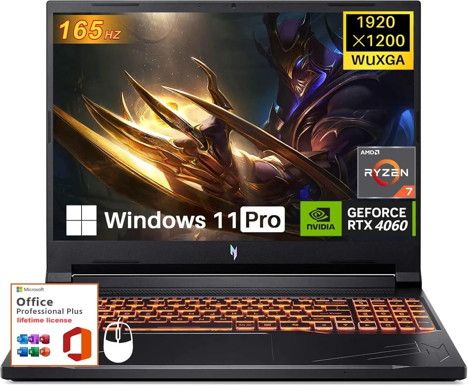acer Nitro V16 Gaming Laptop, 16" WUXGA 165Hz Display, 8-Core AMD Ryzen 7 8845HS Up to 5.10 GHz, GeForce RTX 4060, 32 GB DDR5 RAM, 2 TB SSD, Backlit Keyboard, Office Lifetime License, Win11 Pro