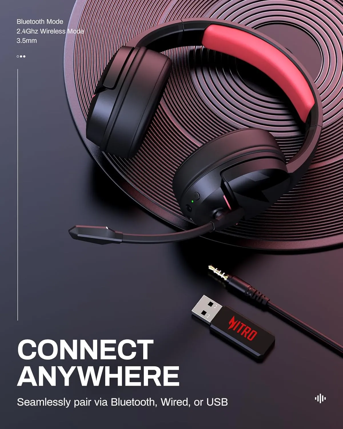acer Nitro Wireless Gaming Headset | Non-Stop 100H Battery | Dynamic 50mm Drivers | Clear Voice Mic | Bluetooth5.3, 3.5mm | Gaming Headphones for PC, Meeting, Music, PS4 & PS5 Headset-Black Pink