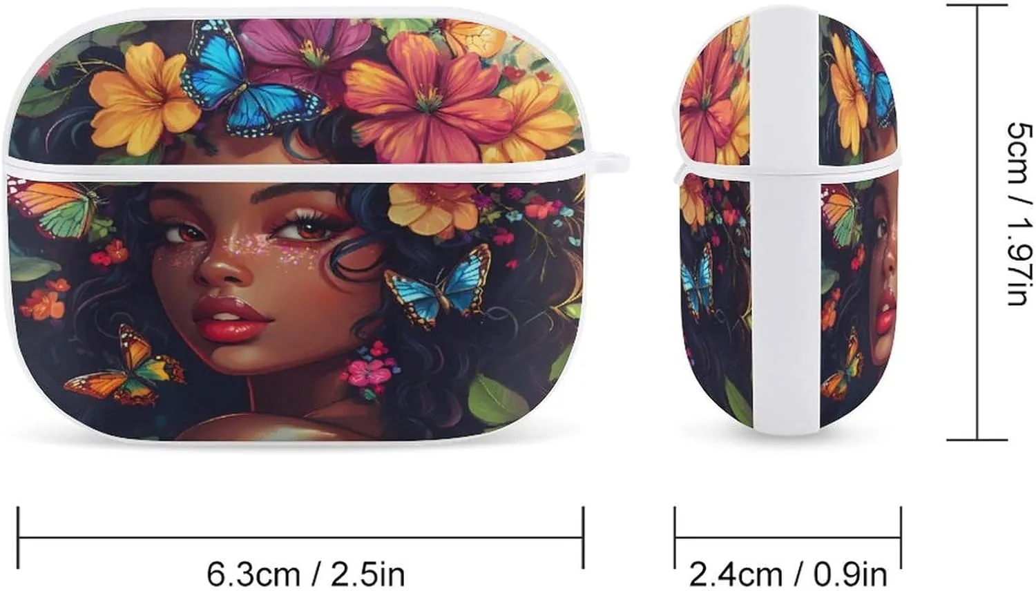 African Am-erican Flower Black Women Earbud Case Bluetooth Headphone Case Full Protective Case with Keychain Compatible with Airpods Pro White-Style