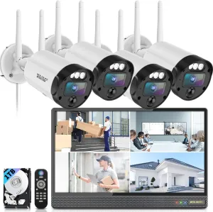 All-in-One Security System 5MP Outdoor Wireless Security Camera System, Home WiFi Video Security Cameras Systems, Surveillance DVR Kits