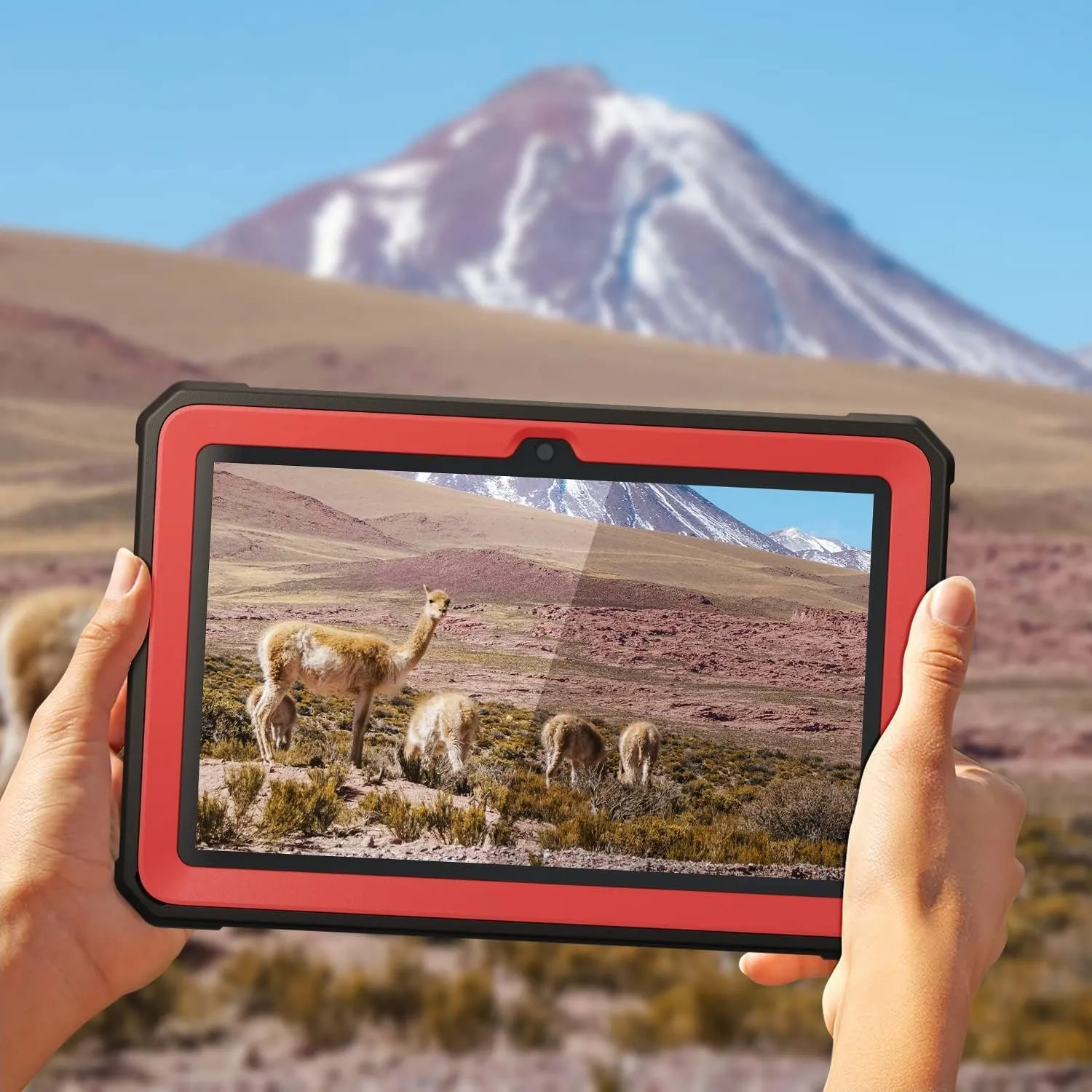 All-New 8 & 8 Plus Tablet 8,DJ&RPQ Incompatible iPad TCL Full Body Rugged Hands-Free Viewing Stand Back Cover with Screen Protector-Red