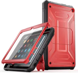 All-New 8 & 8 Plus Tablet 8,DJ&RPQ Incompatible iPad TCL Full Body Rugged Hands-Free Viewing Stand Back Cover with Screen Protector-Red