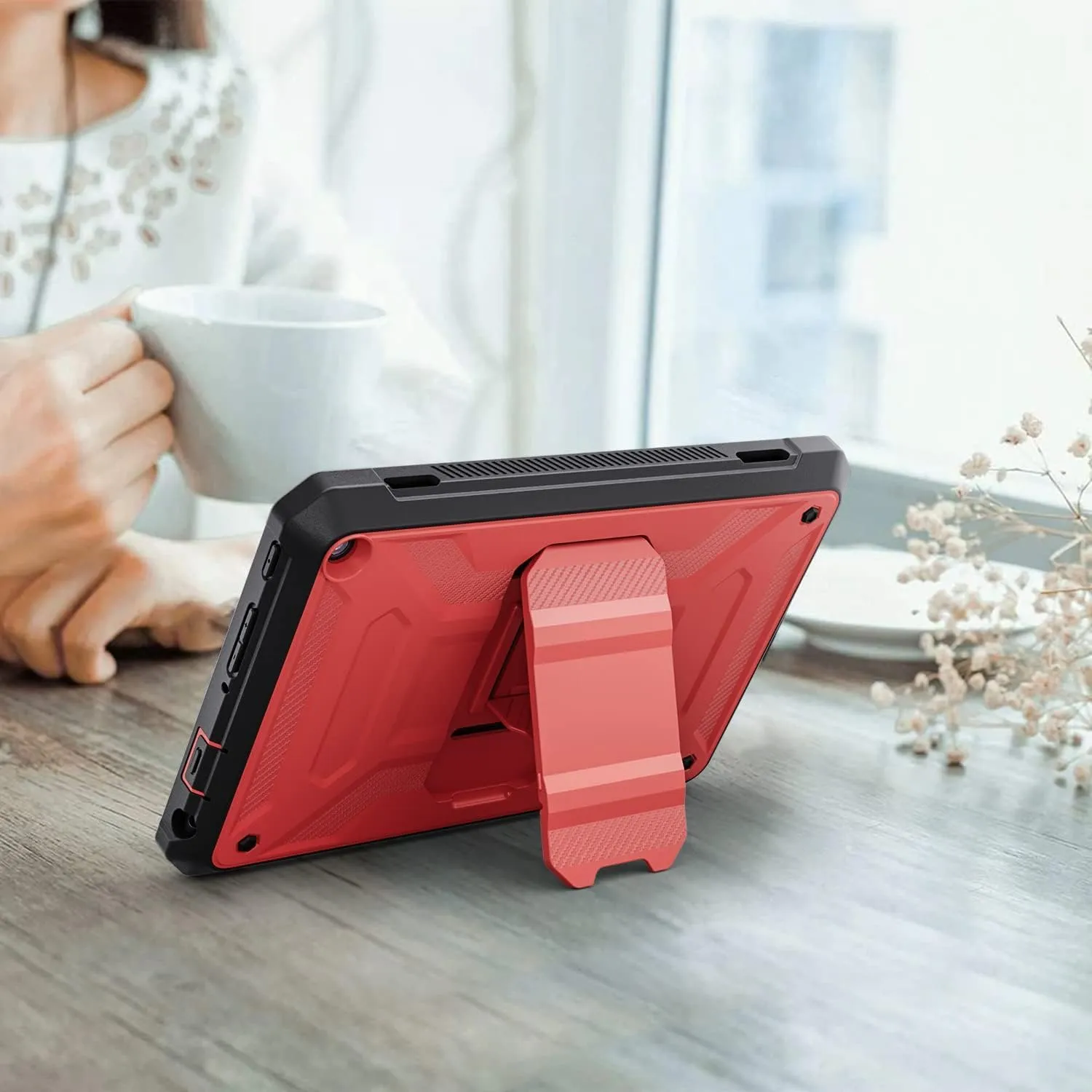 All-New 8 & 8 Plus Tablet 8,DJ&RPQ Incompatible iPad TCL Full Body Rugged Hands-Free Viewing Stand Back Cover with Screen Protector-Red