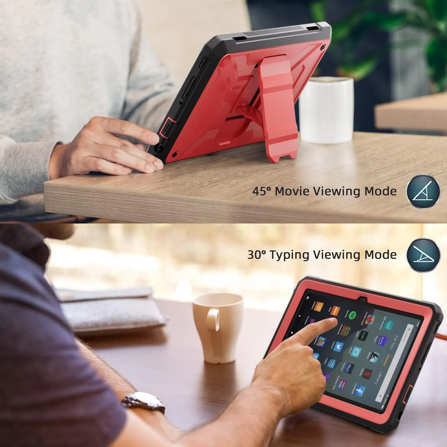 All-New 8 & 8 Plus Tablet 8,DJ&RPQ Incompatible iPad TCL Full Body Rugged Hands-Free Viewing Stand Back Cover with Screen Protector-Red