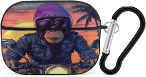 Animal Monkey Gorilla Riding Motorcycle Earbud Case Bluetooth Headphone Case Full Protective Case with Keychain Compatible with Airpods Pro Black-Style