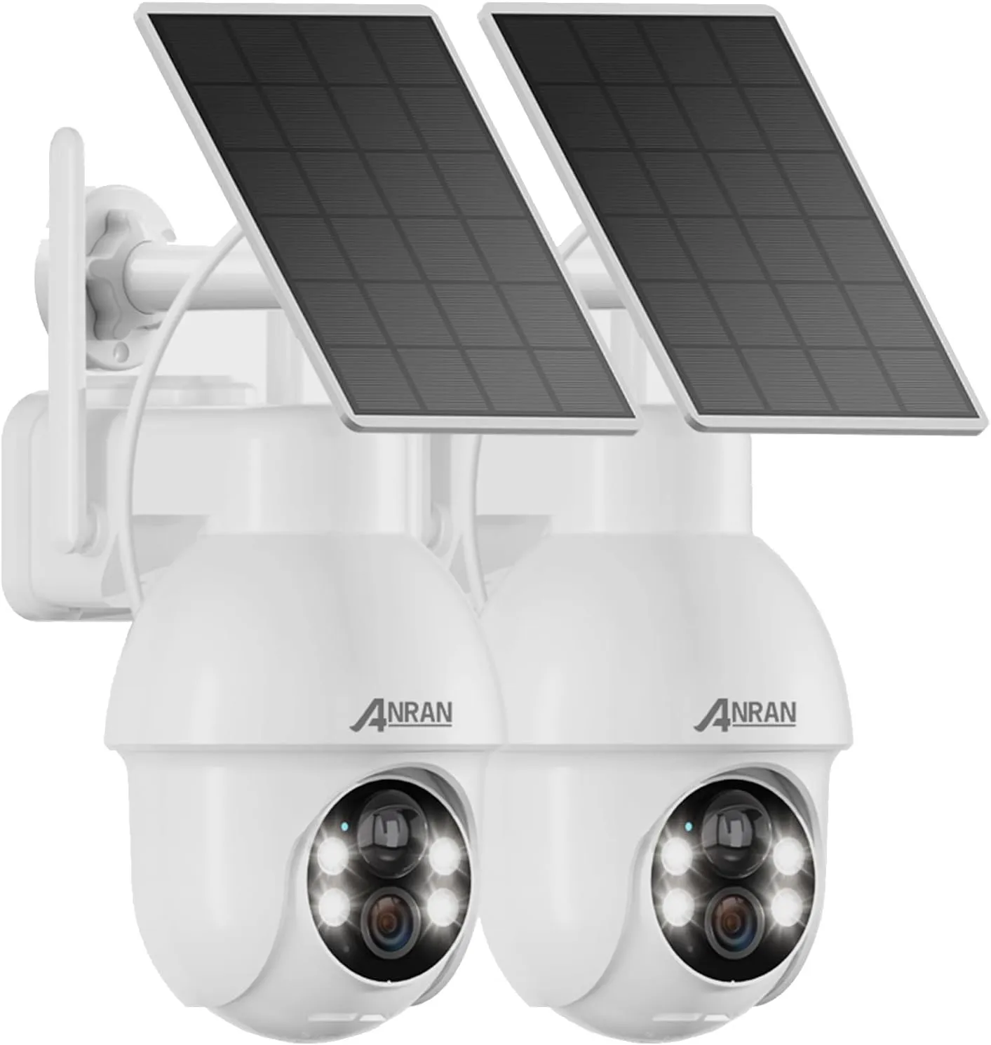 ANRAN 2K Solar Security Camera Wireless Outdoor, 2 Pack WiFi Camera Battery-Powered with 360 PTZ for Home Security, PIR Motion Detection, 3MP Color Night Vision, Two-Way Audio, Compatible with Alexa