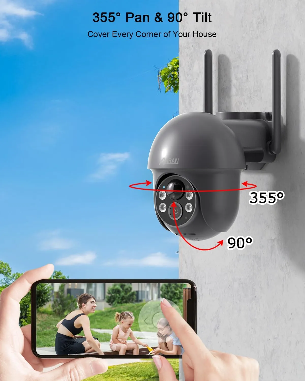 ANRAN Security Camera Wireless Outdoor with 360 View, 2K Solar Outdoor Camera with Smart Siren, Spotlights, Color Night Vision, PIR Human Detection, Pan Tilt Control, 2-Way Talk, IP65, Q1 Grey