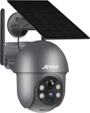 ANRAN Security Camera Wireless Outdoor with 360 View, 2K Solar Outdoor Camera with Smart Siren, Spotlights, Color Night Vision, PIR Human Detection, Pan Tilt Control, 2-Way Talk, IP65, Q1 Grey