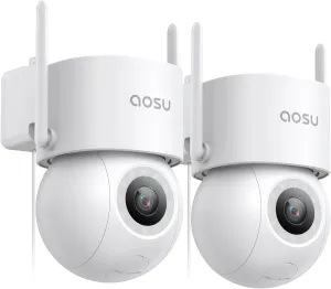 AOSU 2 Pack Wired Security Camera Outdoor - 3K Smart 24/7 Recording WiFi Camera for Home Security w/Sound Light Alerts, 360 View, Auto-Tracking, Camara de Seguridad para Casa (2.4Ghz WiFi Only)