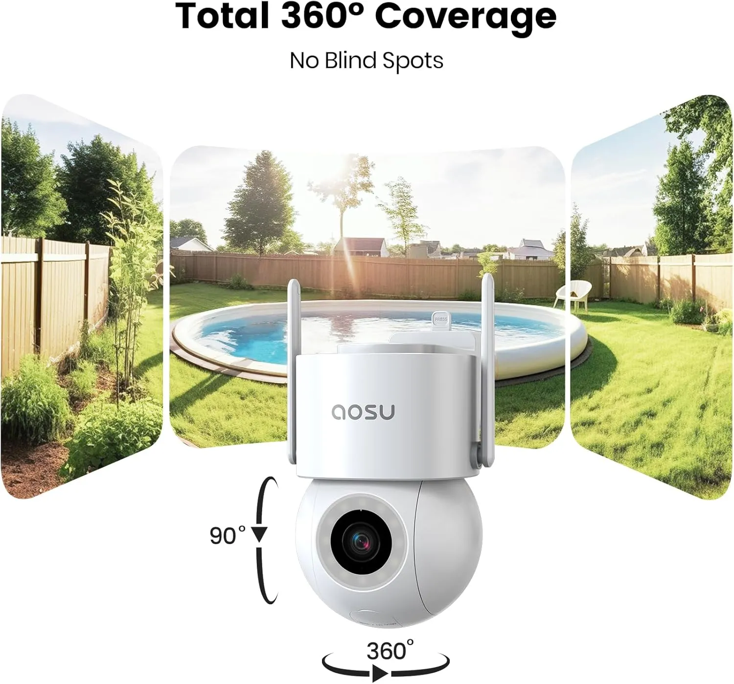 AOSU 2 Pack Wired Security Camera Outdoor - 3K Smart 24/7 Recording WiFi Camera for Home Security w/Sound Light Alerts, 360 View, Auto-Tracking, Camara de Seguridad para Casa (2.4Ghz WiFi Only)