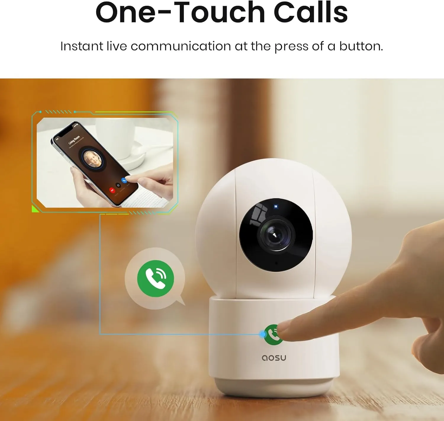 AOSU 4MP Security Camera Indoor - 2.5K Baby Monitor Pet Camera 360 for Home Security with 5/2.4 GHz Wi-Fi Router, One-Touch Call, Smart Motion Tracking (2 Pack)