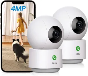 AOSU 4MP Security Camera Indoor - 2.5K Baby Monitor Pet Camera 360 for Home Security with 5/2.4 GHz Wi-Fi Router, One-Touch Call, Smart Motion Tracking (2 Pack)