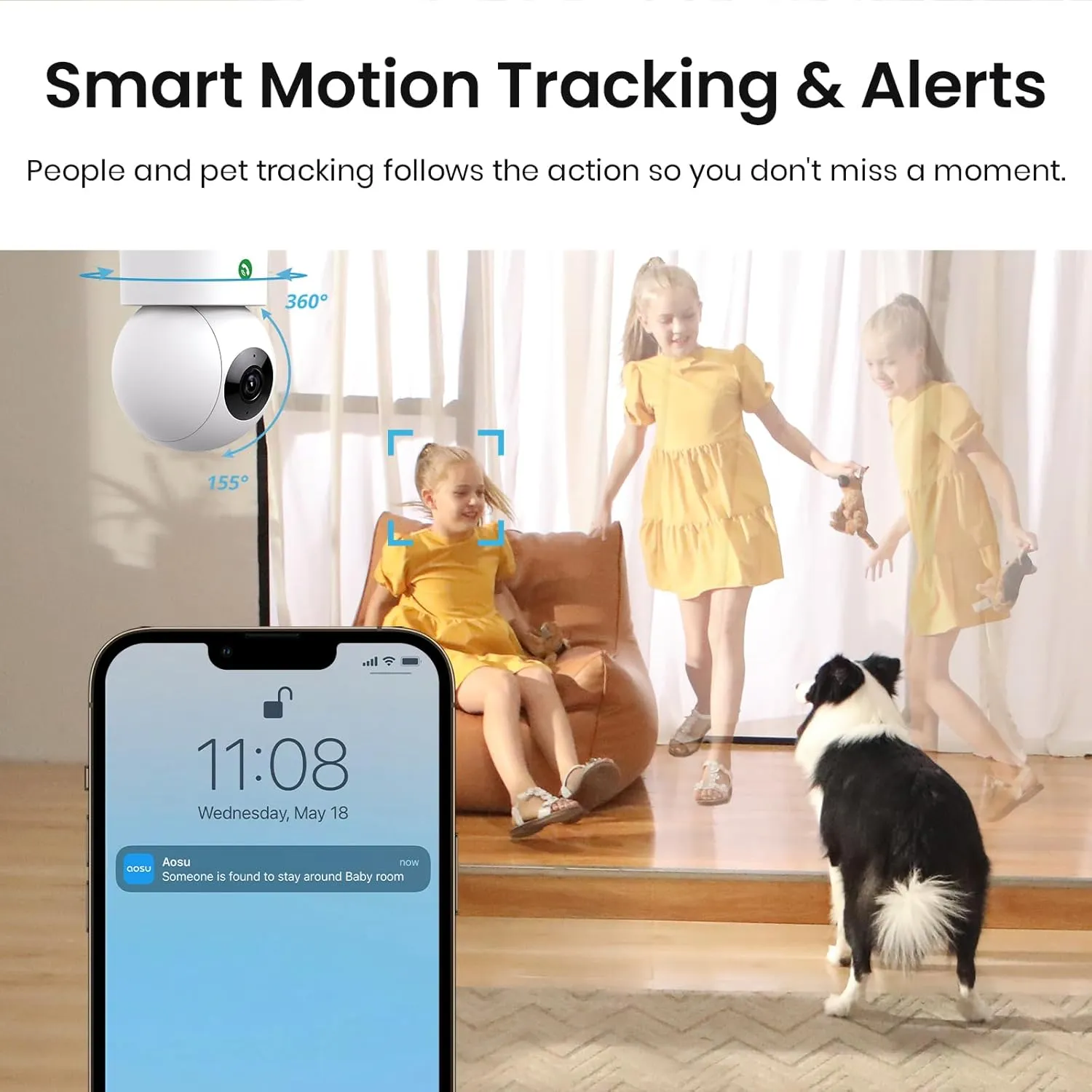 AOSU 4MP Security Camera Indoor - 2.5K Baby Monitor Pet Camera 360 for Home Security with 5/2.4 GHz Wi-Fi Router, One-Touch Call, Smart Motion Tracking (2 Pack)