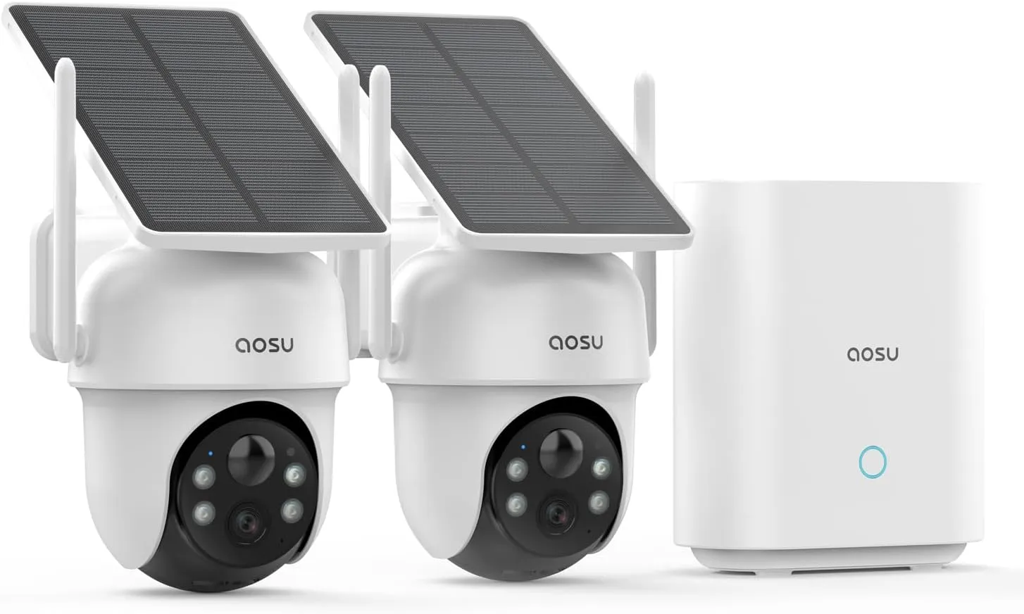 AOSU Security Cameras Outdoor Wireless, 2 Cam-Kit, No Subscription, Solar-Powered, Home Security Cameras System with 360 Pan & Tilt, Auto Tracking, 2K Color Night Vision, Easy Setup, 5G & 2.4G WiFi