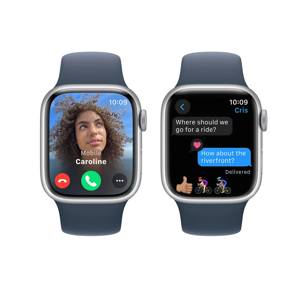Apple Watch Series 9 GPS, 41 mm Silver Aluminium Case with Storm Blue Sport Band – MR913 (M/L)