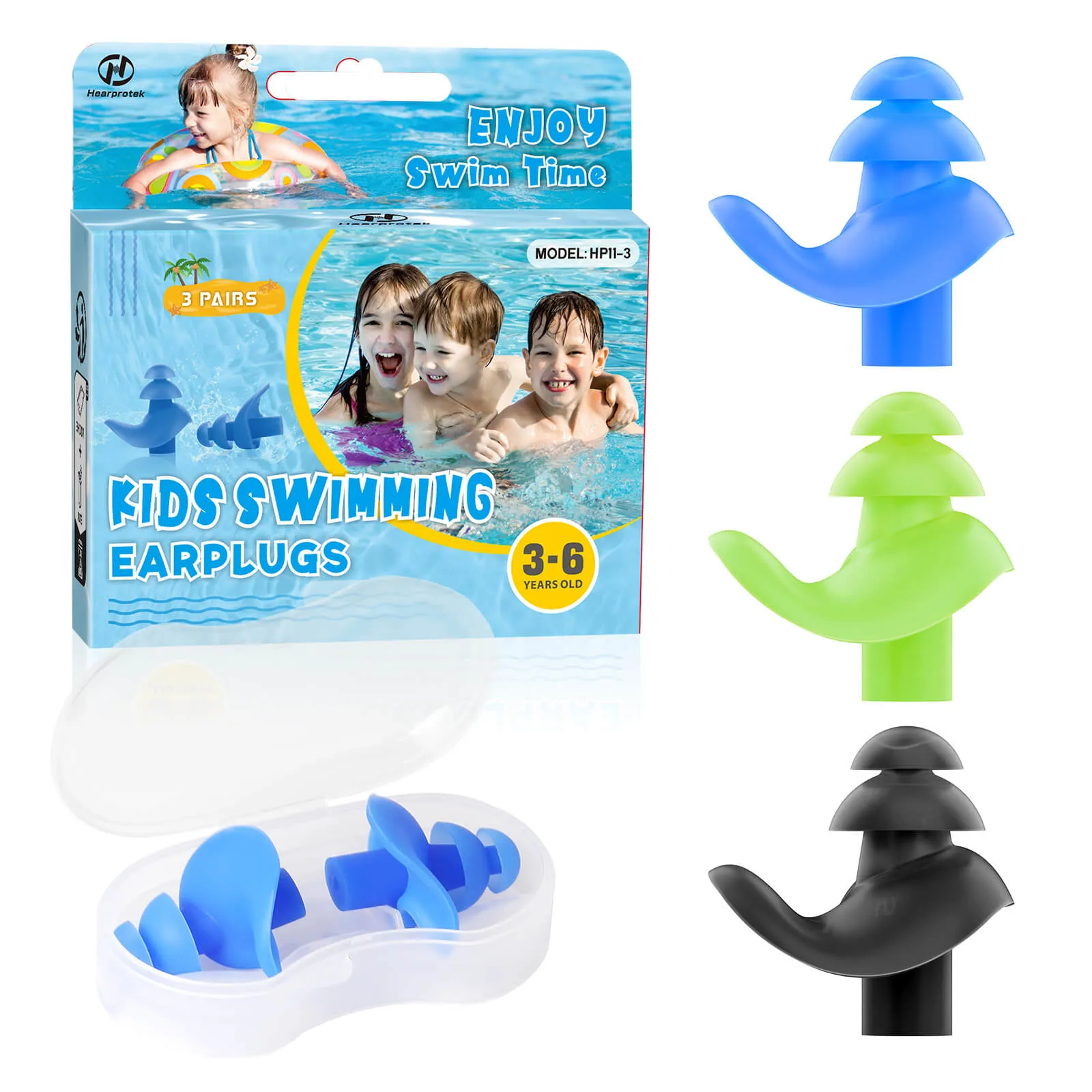 Aquaproof Plus Kids - Hearprotek 3 Pairs Soft Silicone Swimming Ear Plugs for Kids
