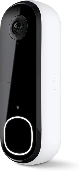 Arlo Video Doorbell 2K | 2nd Gen | Wire-Free/Wired Option, 2-Way Audio, Night Vision, Head to Toe Video View, Integrated Siren | Live Stream | Real Time Notifications |180 Deg Wide View, White