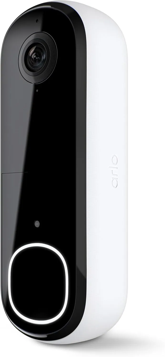 Arlo Video Doorbell 2K | 2nd Gen | Wire-Free/Wired Option, 2-Way Audio, Night Vision, Head to Toe Video View, Integrated Siren | Live Stream | Real Time Notifications |180 Deg Wide View, White