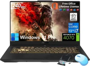 ASUS TUF F17 Gaming Laptop - 17.3" 2.5K WQHD 240 Hz Display, GeForce RTX 4070 Laptop, Intel i7-13620H, w/Office Lifetime, 64GB DDR5,4TB SSD, Windows 11 Pro, Backlit KB, Wi-Fi 6, External DVD Drive