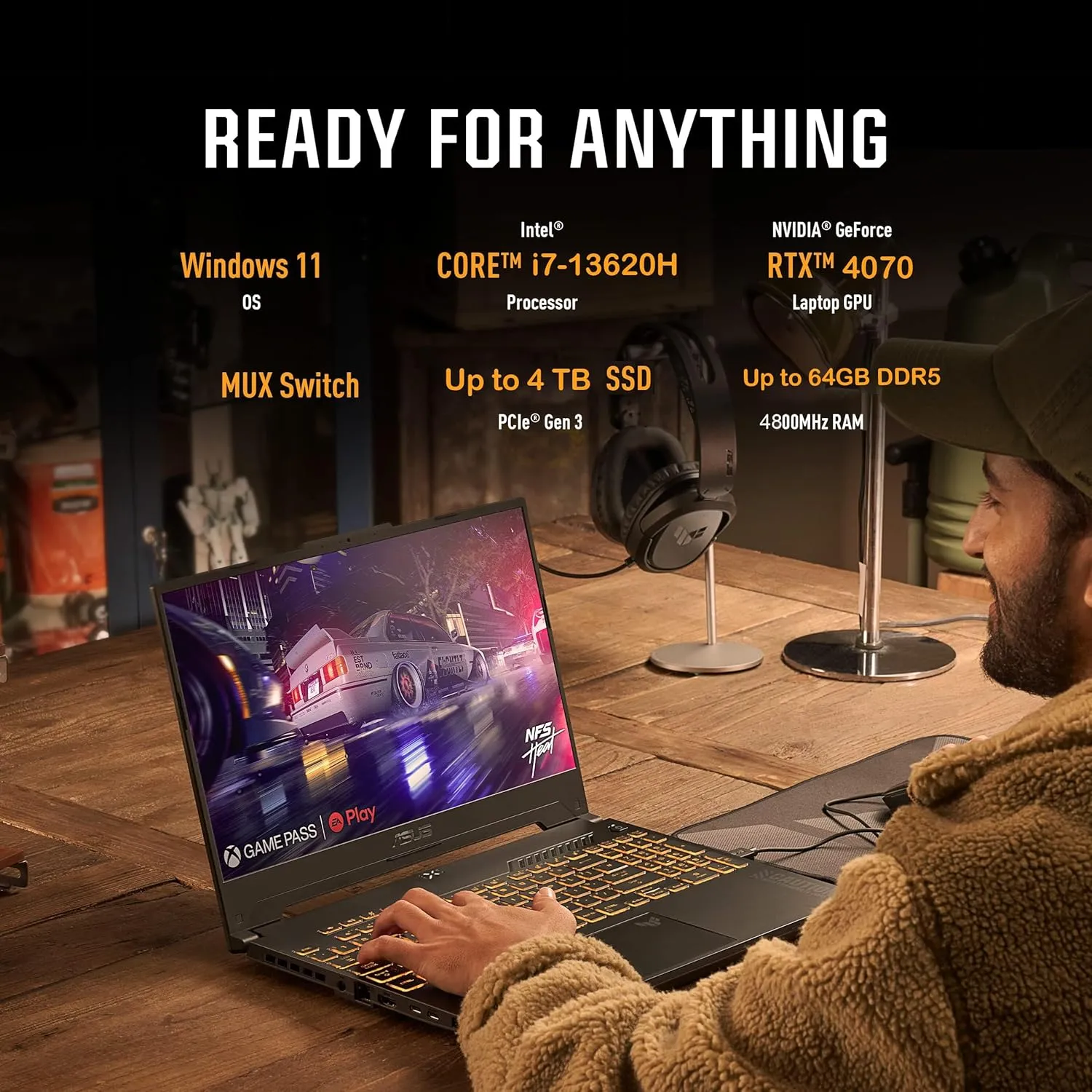 ASUS TUF F17 Gaming Laptop - 17.3" 2.5K WQHD 240 Hz Display, RTX 4070 Laptop, Intel i7-13620H, with Office Lifetime, 64GB DDR5,1TB SSD, Windows 11 Pro, Backlit KB, Wi-Fi 6, External DVD Drive