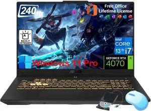 ASUS TUF F17 Gaming Laptop - 17.3" 2.5K WQHD 240 Hz Display, RTX 4070 Laptop, Intel i7-13620H, with Office Lifetime, 64GB DDR5,1TB SSD, Windows 11 Pro, Backlit KB, Wi-Fi 6, External DVD Drive