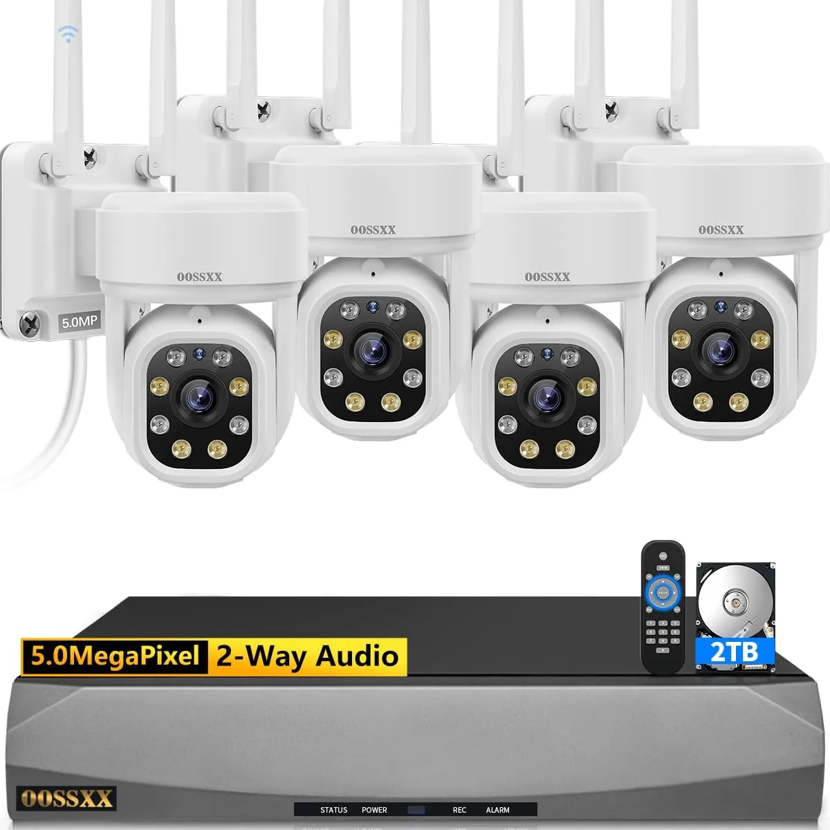(Auto-Vidoe Tracking & 2-Way Audio) WiFi PTZ Outdoor Security Camera System Pan 5MP Wireless Cameras System 10 Channel NVR Video Surveillance DVR Set