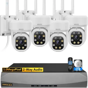 (Auto-Vidoe Tracking & 2-Way Audio) WiFi PTZ Outdoor Security Camera System Pan 5MP Wireless Cameras System 10 Channel NVR Video Surveillance DVR Set