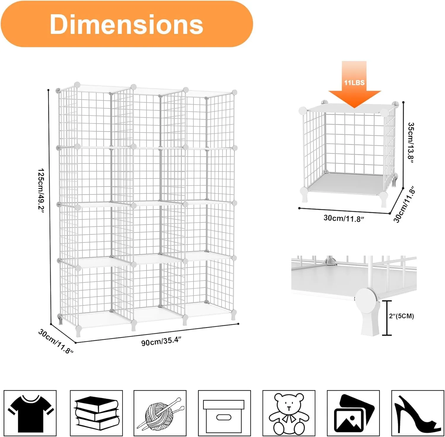 AWTATOS 12 Cube Storage Wire Closet Organizers DIY Stackable Storage Shelves Bookcase Cabinet for Home Office, White