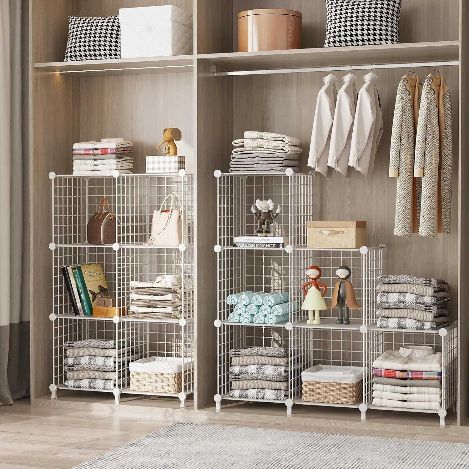 AWTATOS 12 Cube Storage Wire Closet Organizers DIY Stackable Storage Shelves Bookcase Cabinet for Home Office, White