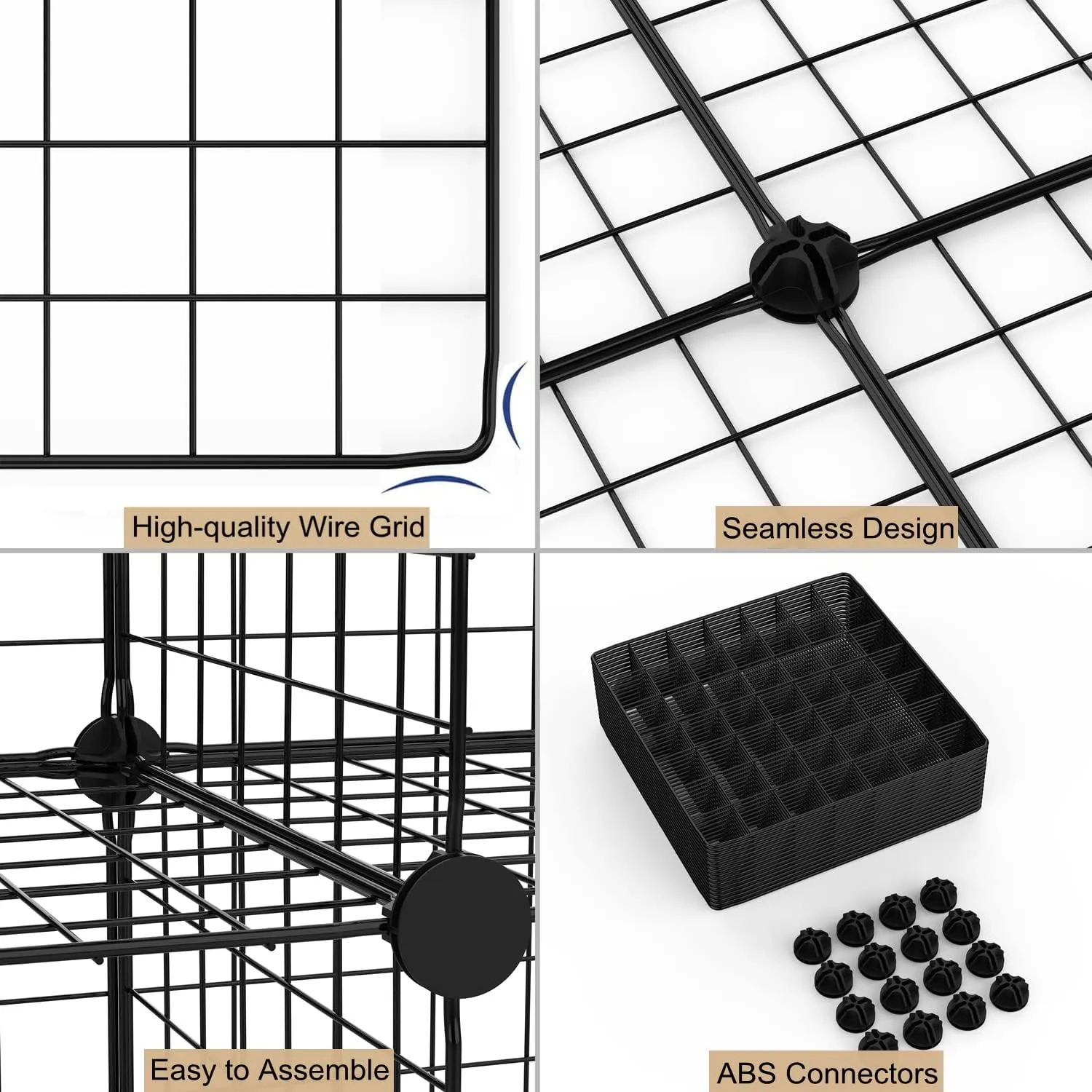 BASTUO Wire Cube Storage, Metal 16-Cube Storage Organizer (Black 12.2" D x 48.4" W x 48.4" H)