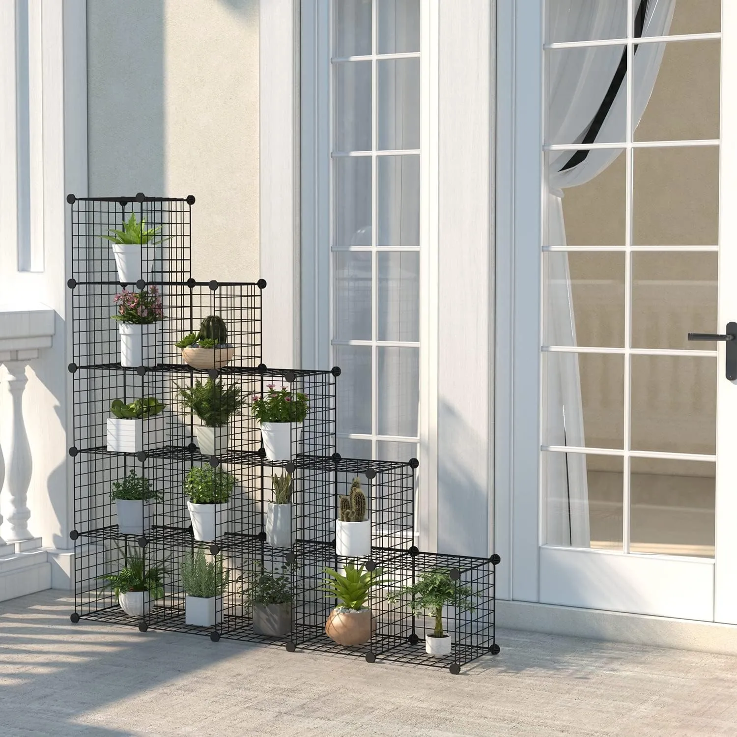 BASTUO Wire Cube Storage, Metal 16-Cube Storage Organizer (Black 12.2" D x 48.4" W x 48.4" H)