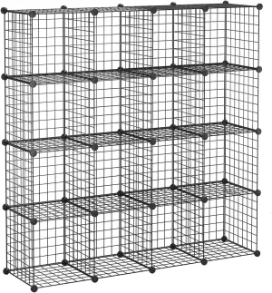 BASTUO Wire Cube Storage, Metal 16-Cube Storage Organizer (Black 12.2" D x 48.4" W x 48.4" H)