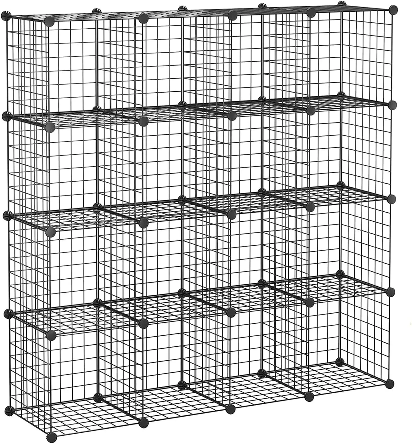 BASTUO Wire Cube Storage, Metal 16-Cube Storage Organizer (Black 12.2" D x 48.4" W x 48.4" H)
